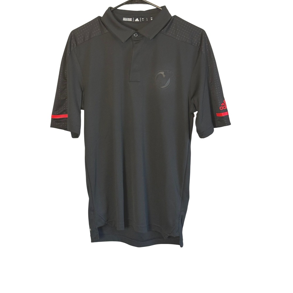 NWT Adidas NHL New Jersey Devils Polo Shirt Mens Small Black Short Sleeve